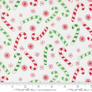 Image of Snow Time Candy Cane Winter White quilting cotton fabric by Me and My Sister Designs for Moda Fabrics. Features candy canes on a white background. Cute Little Fabric Shop.