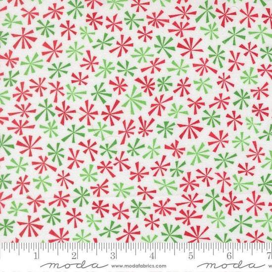 Image of Snow Time Tinsel Winter White quilting cotton fabric by Me and My Sister Designs for Moda Fabrics. Features flowers on a white background. Cute Little Fabric Shop.