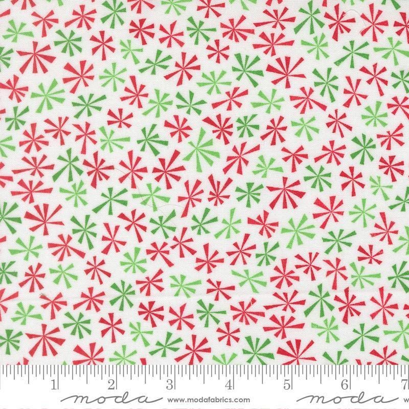 Image of Snow Time Tinsel Winter White quilting cotton fabric by Me and My Sister Designs for Moda Fabrics. Features flowers on a white background. Cute Little Fabric Shop.