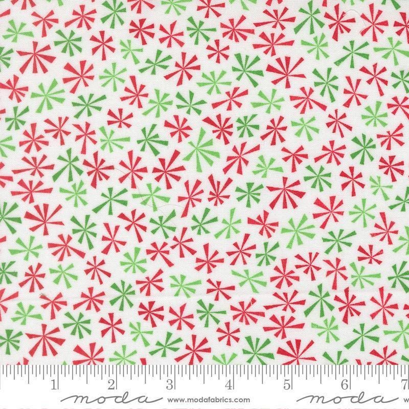 Image of Snow Time Tinsel Winter White quilting cotton fabric by Me and My Sister Designs for Moda Fabrics. Features flowers on a white background. Cute Little Fabric Shop.
