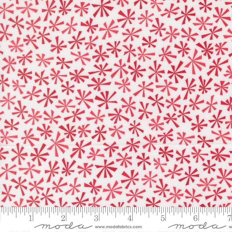 Image of Snow Time Tinsel Winter White Red quilting cotton fabric by Me and My Sister Designs for Moda Fabrics. Features flowers on a white background. Cute Little Fabric Shop.