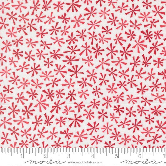 Image of Snow Time Tinsel Winter White Red quilting cotton fabric by Me and My Sister Designs for Moda Fabrics. Features flowers on a white background. Cute Little Fabric Shop.