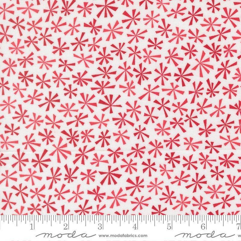 Image of Snow Time Tinsel Winter White Red quilting cotton fabric by Me and My Sister Designs for Moda Fabrics. Features flowers on a white background. Cute Little Fabric Shop.