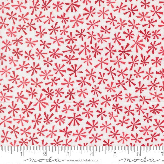 Image of Snow Time Tinsel Winter White Red quilting cotton fabric by Me and My Sister Designs for Moda Fabrics. Features flowers on a white background. Cute Little Fabric Shop.