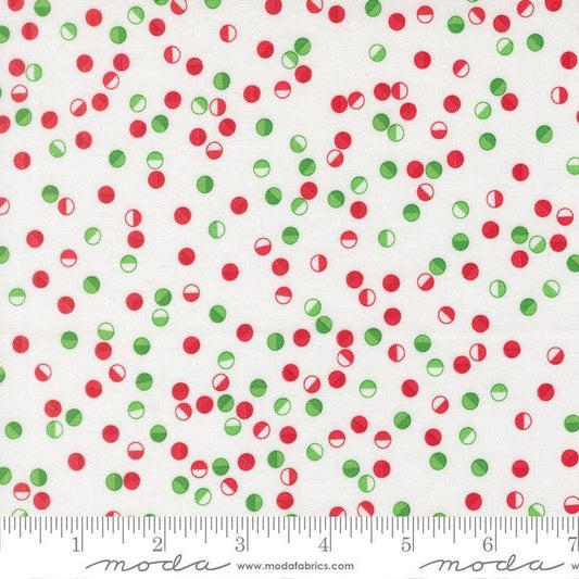 Image of Snow Time Jolly Dots Winter White quilting cotton fabric by Me and My Sister Designs for Moda Fabrics. Features dots on a white background. Cute Little Fabric Shop.