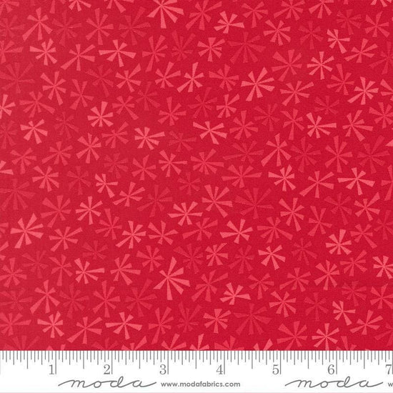 Image of Snow Time Tinsel Poinsettia Red quilting cotton fabric by Me and My Sister Designs for Moda Fabrics. Features flowers on a red background. Cute Little Fabric Shop.