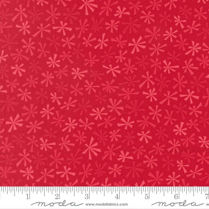 Image of Snow Time Tinsel Poinsettia Red quilting cotton fabric by Me and My Sister Designs for Moda Fabrics. Features flowers on a red background. Cute Little Fabric Shop.