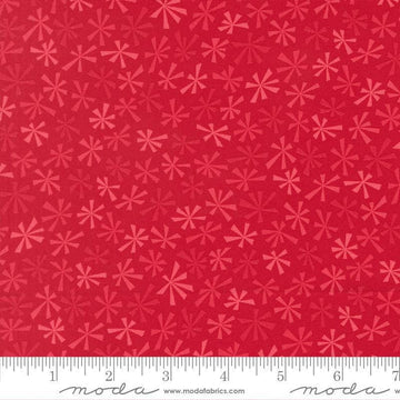 Image of Snow Time Tinsel Poinsettia Red quilting cotton fabric by Me and My Sister Designs for Moda Fabrics. Features flowers on a red background. Cute Little Fabric Shop.
