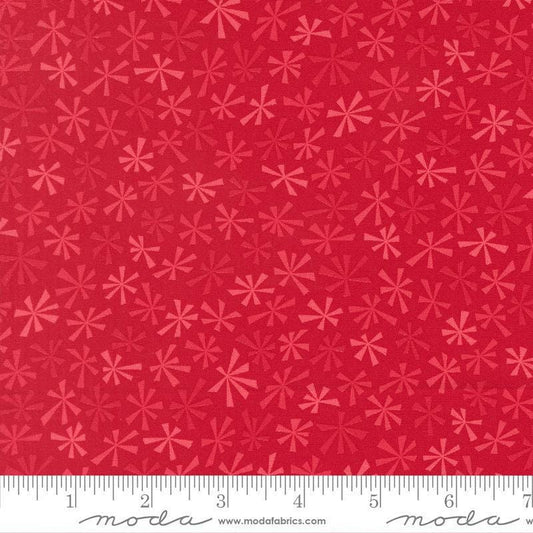 Image of Snow Time Tinsel Poinsettia Red quilting cotton fabric by Me and My Sister Designs for Moda Fabrics. Features flowers on a red background. Cute Little Fabric Shop.