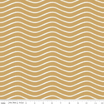 Image of Gingerbread Icing Stripe Gingersnap quilting cotton fabric by J. Wecker Frisch for Riley Blake Designs. Features wavy stripes on a brown background. Cute Little Fabric Shop.