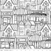 Image of Gingerbread Village White quilting cotton fabric by J. Wecker Frisch for Riley Blake Designs. Features buildings on a white background. Cute Little Fabric Shop.