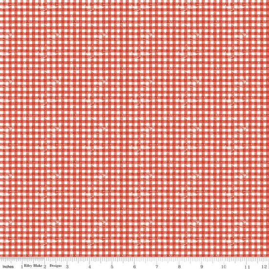 Image of Gingerbread Sugary Gingham red quilting cotton fabric by J. Wecker Frisch for Riley Blake Designs. Features gingham on a red background. Cute Little Fabric Shop.