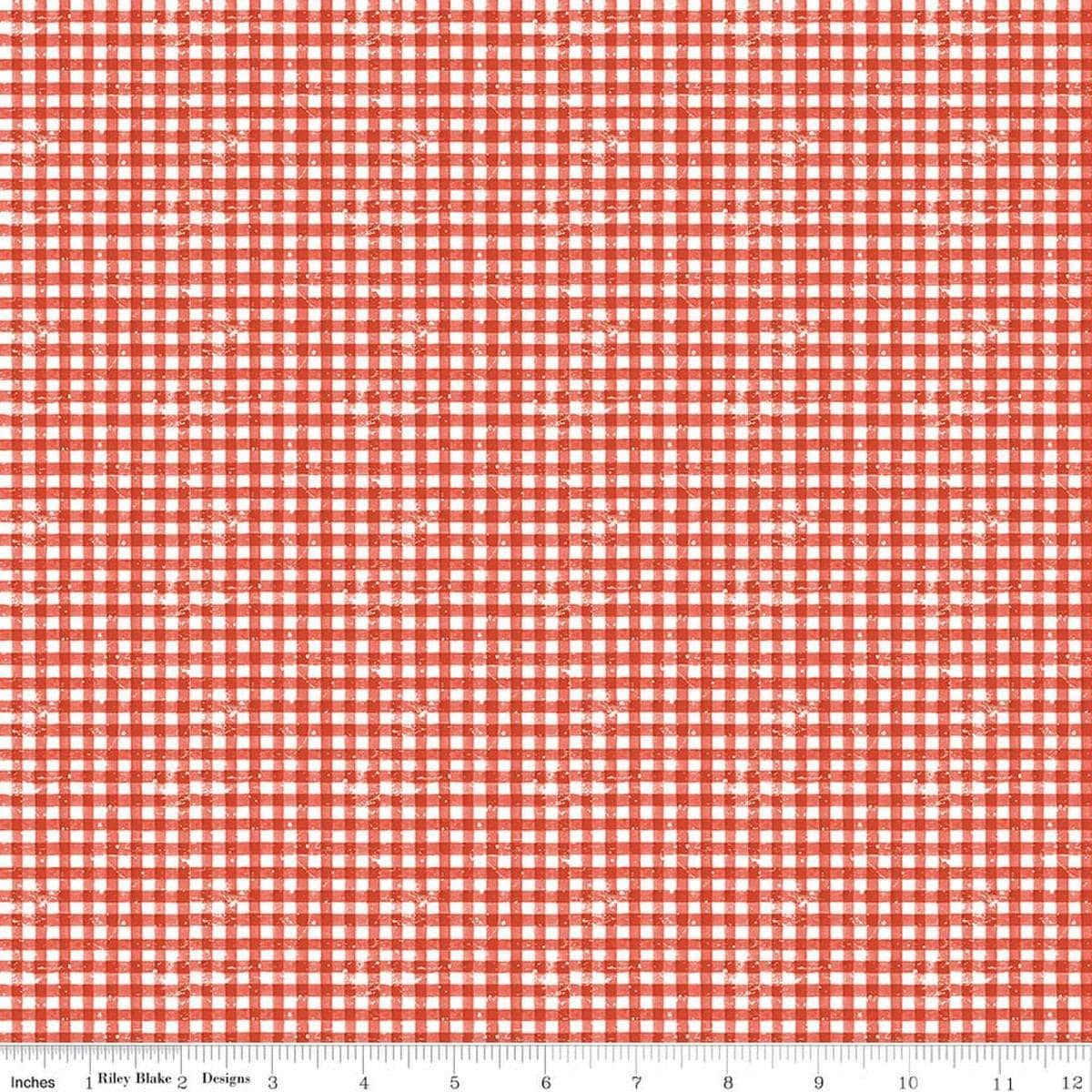Image of Gingerbread Sugary Gingham red quilting cotton fabric by J. Wecker Frisch for Riley Blake Designs. Features gingham on a red background. Cute Little Fabric Shop.