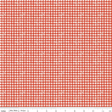 Image of Gingerbread Sugary Gingham red quilting cotton fabric by J. Wecker Frisch for Riley Blake Designs. Features gingham on a red background. Cute Little Fabric Shop.