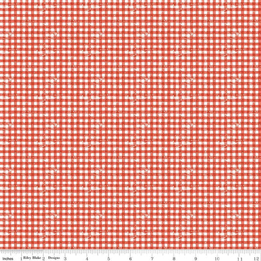Image of Gingerbread Sugary Gingham red quilting cotton fabric by J. Wecker Frisch for Riley Blake Designs. Features gingham on a red background. Cute Little Fabric Shop.
