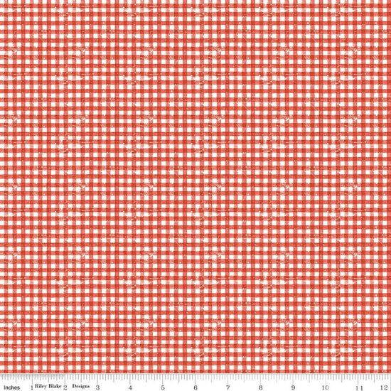 Image of Gingerbread Sugary Gingham red quilting cotton fabric by J. Wecker Frisch for Riley Blake Designs. Features gingham on a red background. Cute Little Fabric Shop.