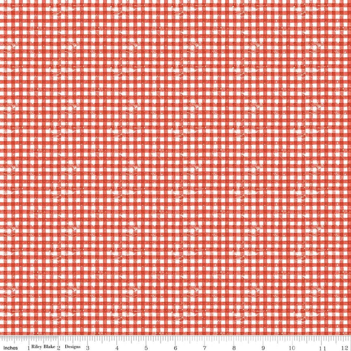 Image of Gingerbread Sugary Gingham red quilting cotton fabric by J. Wecker Frisch for Riley Blake Designs. Features gingham on a red background. Cute Little Fabric Shop.