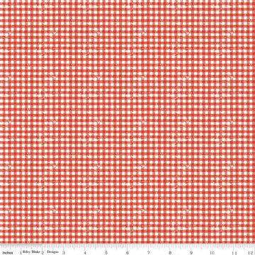 Image of Gingerbread Sugary Gingham red quilting cotton fabric by J. Wecker Frisch for Riley Blake Designs. Features gingham on a red background. Cute Little Fabric Shop.