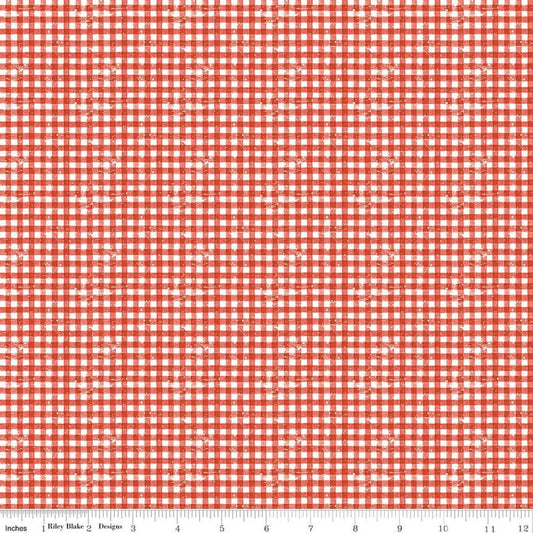 Image of Gingerbread Sugary Gingham red quilting cotton fabric by J. Wecker Frisch for Riley Blake Designs. Features gingham on a red background. Cute Little Fabric Shop.