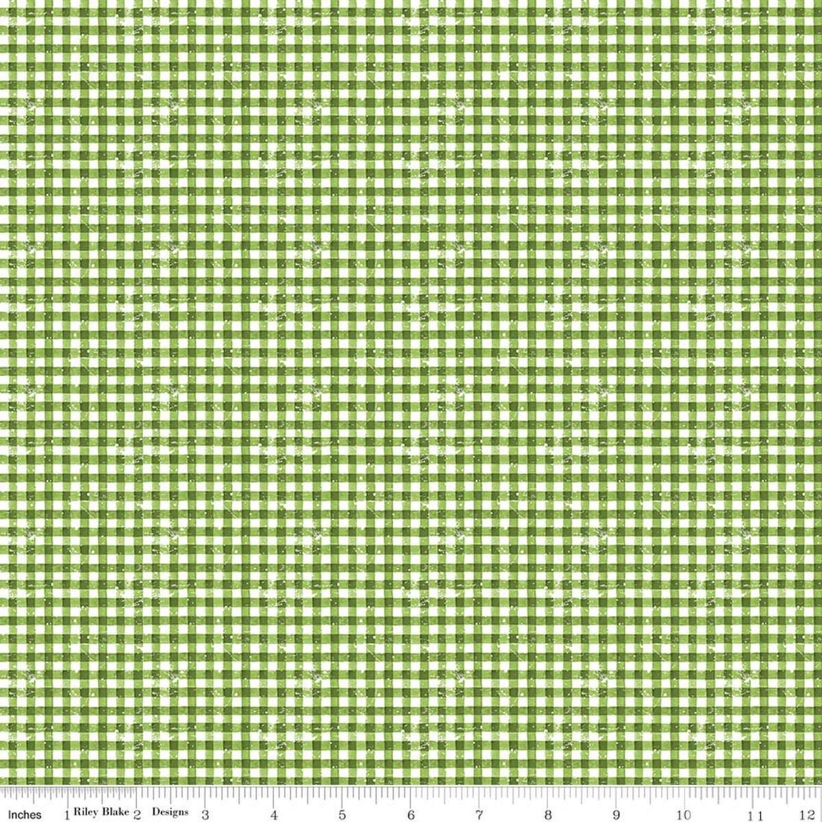 Image of Gingerbread Sugary Gingham Green quilting cotton fabric by J. Wecker Frisch for Riley Blake Designs. Features gingham on a green background. Cute Little Fabric Shop.