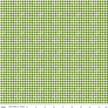 Image of Gingerbread Sugary Gingham Green quilting cotton fabric by J. Wecker Frisch for Riley Blake Designs. Features gingham on a green background. Cute Little Fabric Shop.