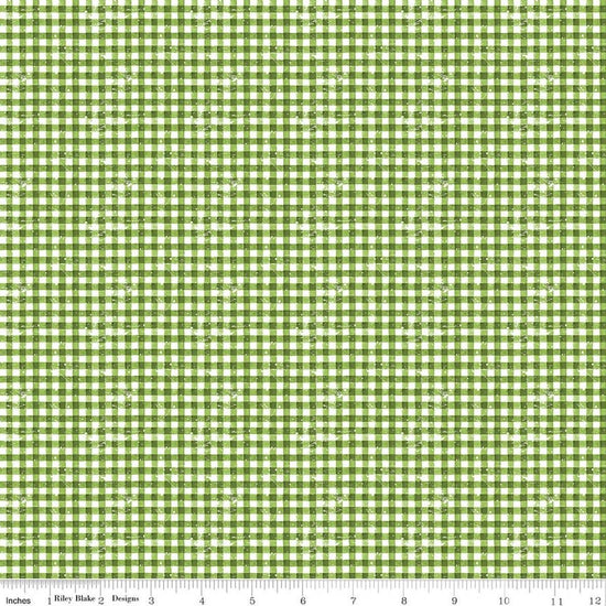 Image of Gingerbread Sugary Gingham Green quilting cotton fabric by J. Wecker Frisch for Riley Blake Designs. Features gingham on a green background. Cute Little Fabric Shop.