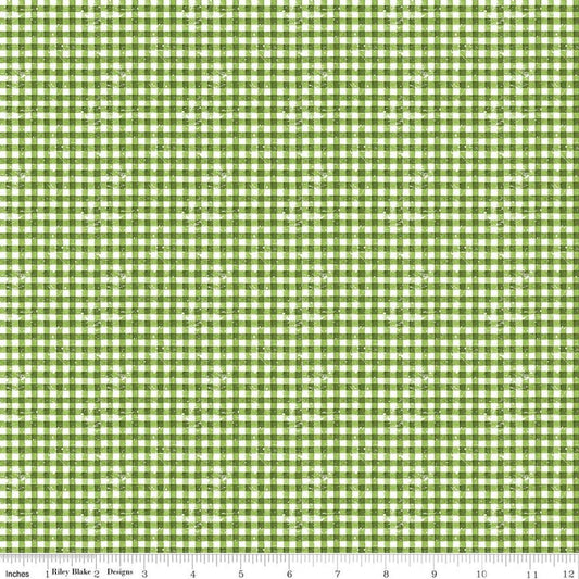 Image of Gingerbread Sugary Gingham Green quilting cotton fabric by J. Wecker Frisch for Riley Blake Designs. Features gingham on a green background. Cute Little Fabric Shop.
