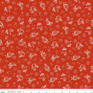 Image of Gingerbread Baking Girls Red quilting cotton fabric by J. Wecker Frisch for Riley Blake Designs. Features bakers on a red background. Cute Little Fabric Shop.
