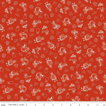 Image of Gingerbread Baking Girls Red quilting cotton fabric by J. Wecker Frisch for Riley Blake Designs. Features bakers on a red background. Cute Little Fabric Shop.