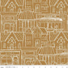 Image of Gingerbread Village Gingersnap quilting cotton fabric by J. Wecker Frisch for Riley Blake Designs. Features buildings on a brown background. Cute Little Fabric Shop.