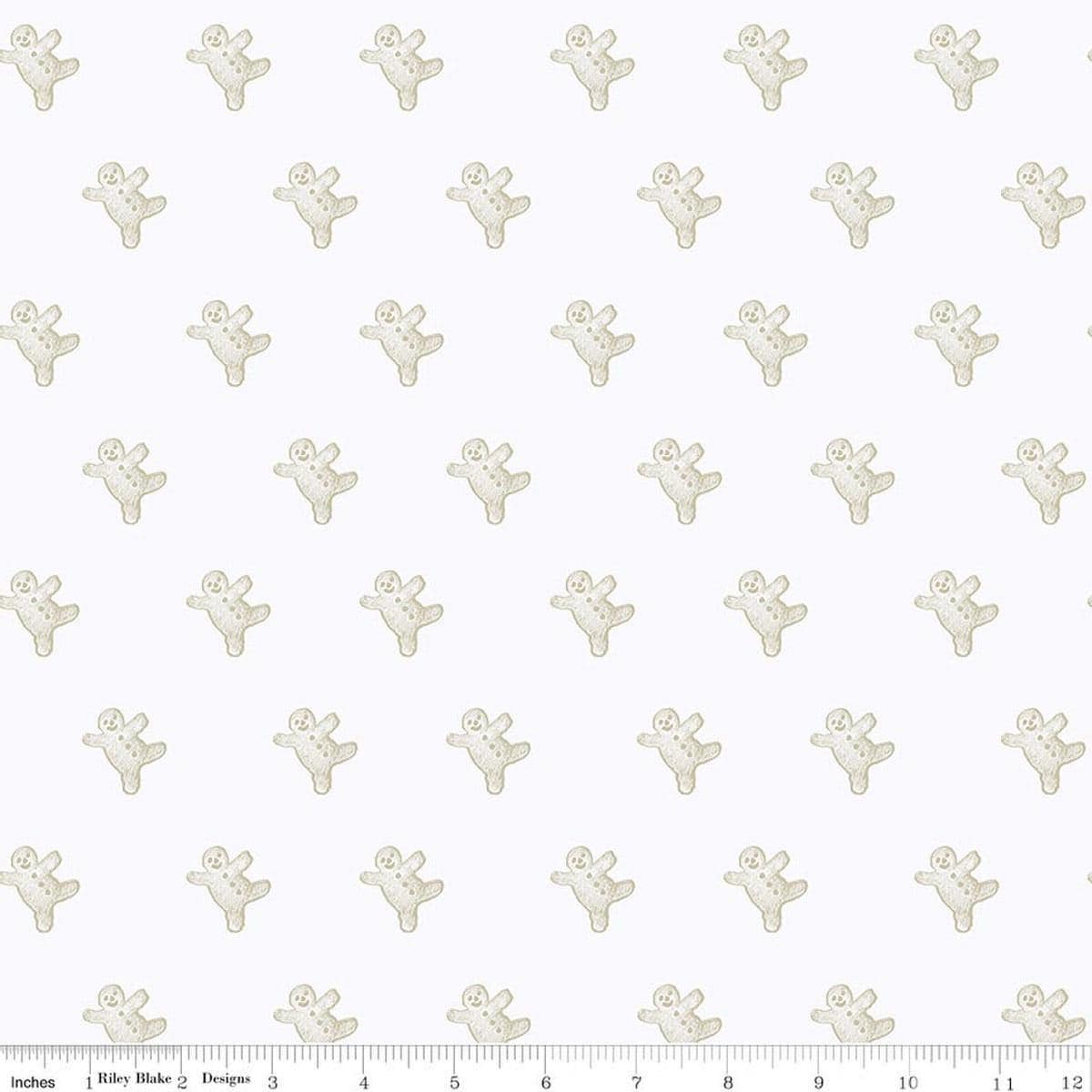Image of Gingerbread Gingerbread Toss White quilting cotton fabric by J. Wecker Frisch for Riley Blake Designs. Features gingerbread man on a white background. Cute Little Fabric Shop.