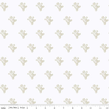 Image of Gingerbread Gingerbread Toss White quilting cotton fabric by J. Wecker Frisch for Riley Blake Designs. Features gingerbread man on a white background. Cute Little Fabric Shop.