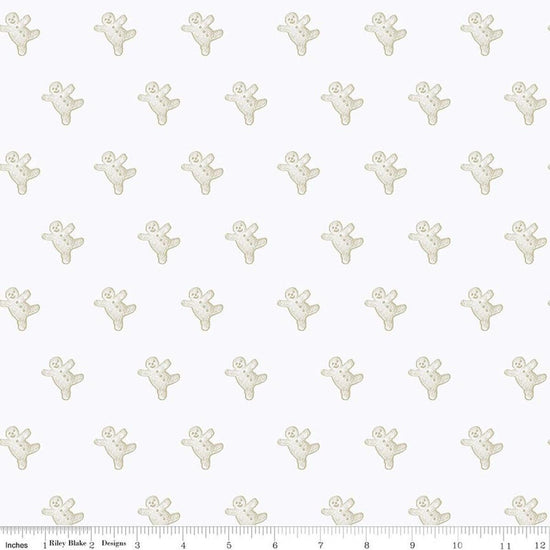 Image of Gingerbread Gingerbread Toss White quilting cotton fabric by J. Wecker Frisch for Riley Blake Designs. Features gingerbread man on a white background. Cute Little Fabric Shop.