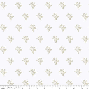 Image of Gingerbread Gingerbread Toss White quilting cotton fabric by J. Wecker Frisch for Riley Blake Designs. Features gingerbread man on a white background. Cute Little Fabric Shop.