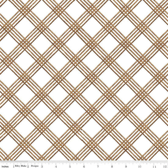 Image of Gingerbread Windowpane Plaid White quilting cotton fabric by J. Wecker Frisch for Riley Blake Designs. Features plaid on a white background. Cute Little Fabric Shop.