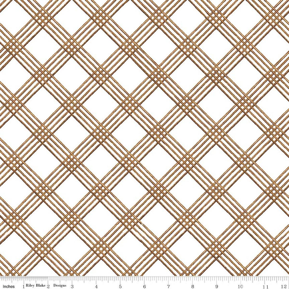 Image of Gingerbread Windowpane Plaid White quilting cotton fabric by J. Wecker Frisch for Riley Blake Designs. Features plaid on a white background. Cute Little Fabric Shop.