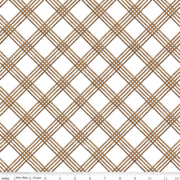 Image of Gingerbread Windowpane Plaid White quilting cotton fabric by J. Wecker Frisch for Riley Blake Designs. Features plaid on a white background. Cute Little Fabric Shop.
