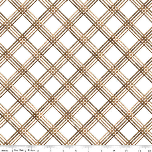 Image of Gingerbread Windowpane Plaid White quilting cotton fabric by J. Wecker Frisch for Riley Blake Designs. Features plaid on a white background. Cute Little Fabric Shop.