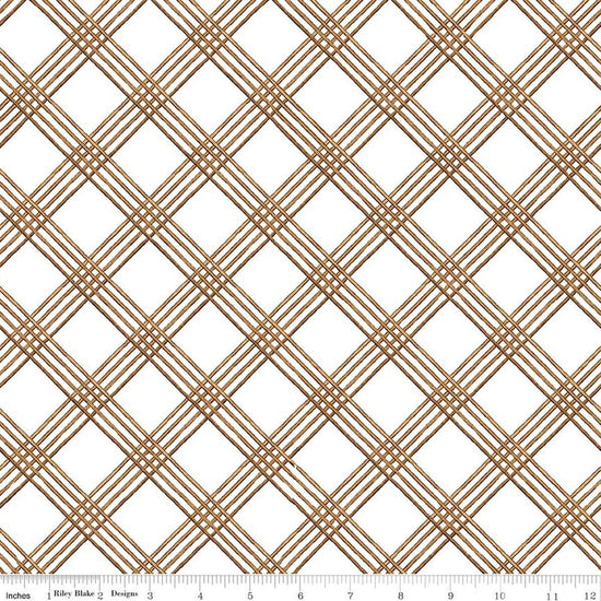 Image of Gingerbread Windowpane Plaid White quilting cotton fabric by J. Wecker Frisch for Riley Blake Designs. Features plaid on a white background. Cute Little Fabric Shop.