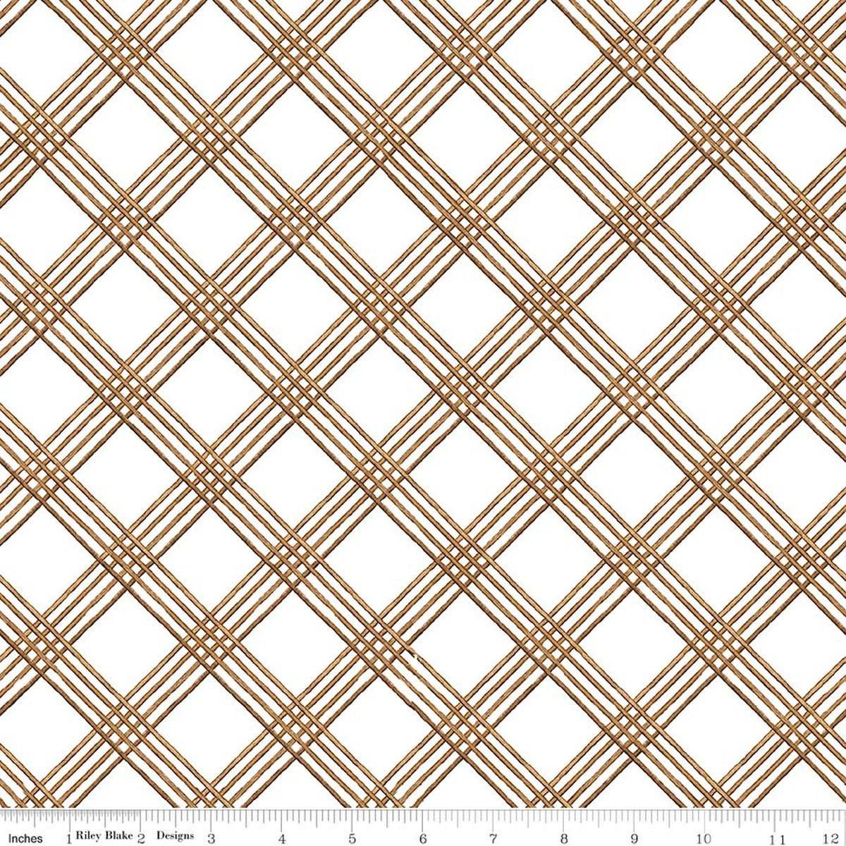 Image of Gingerbread Windowpane Plaid White quilting cotton fabric by J. Wecker Frisch for Riley Blake Designs. Features plaid on a white background. Cute Little Fabric Shop.