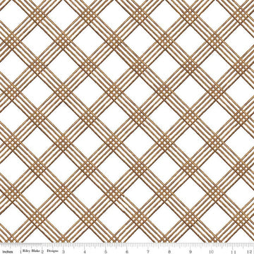 Image of Gingerbread Windowpane Plaid White quilting cotton fabric by J. Wecker Frisch for Riley Blake Designs. Features plaid on a white background. Cute Little Fabric Shop.