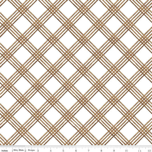 Image of Gingerbread Windowpane Plaid White quilting cotton fabric by J. Wecker Frisch for Riley Blake Designs. Features plaid on a white background. Cute Little Fabric Shop.