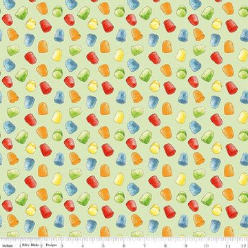 Image of Gingerbread Gumdrops Green quilting cotton fabric by J. Wecker Frisch for Riley Blake Designs. Features gumdrops on a green background. Cute Little Fabric Shop.