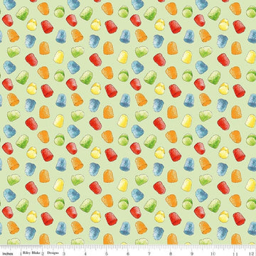 Image of Gingerbread Gumdrops Green quilting cotton fabric by J. Wecker Frisch for Riley Blake Designs. Features gumdrops on a green background. Cute Little Fabric Shop.