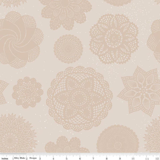3-Yard Cut - SALE Correspondence Doilies Latte Cream Floral Fabric - 108" Wide Quilt Back - WB17568 - Riley Blake Quilting Cotton Fabric