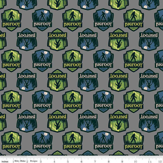 Legends of the National Parks Bigfoot Shields CD15062 Gray - Riley Blake Designs - DIGITALLY PRINTED - Quilting Cotton Fabric