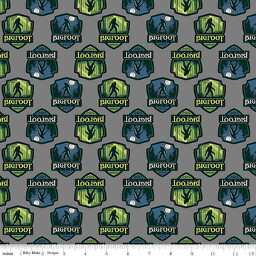 Legends of the National Parks Bigfoot Shields CD15062 Gray - Riley Blake Designs - DIGITALLY PRINTED - Quilting Cotton Fabric
