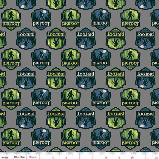 Legends of the National Parks Bigfoot Shields CD15062 Gray - Riley Blake Designs - DIGITALLY PRINTED - Quilting Cotton Fabric