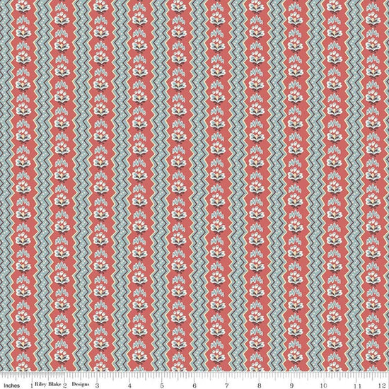Image of Northanger Abbey General quilting cotton fabric by Official Licensed Product for Riley Blake Designs. Features stripes on an orange and blue background. Cute Little Fabric Shop.