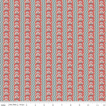 Image of Northanger Abbey General quilting cotton fabric by Official Licensed Product for Riley Blake Designs. Features stripes on an orange and blue background. Cute Little Fabric Shop.